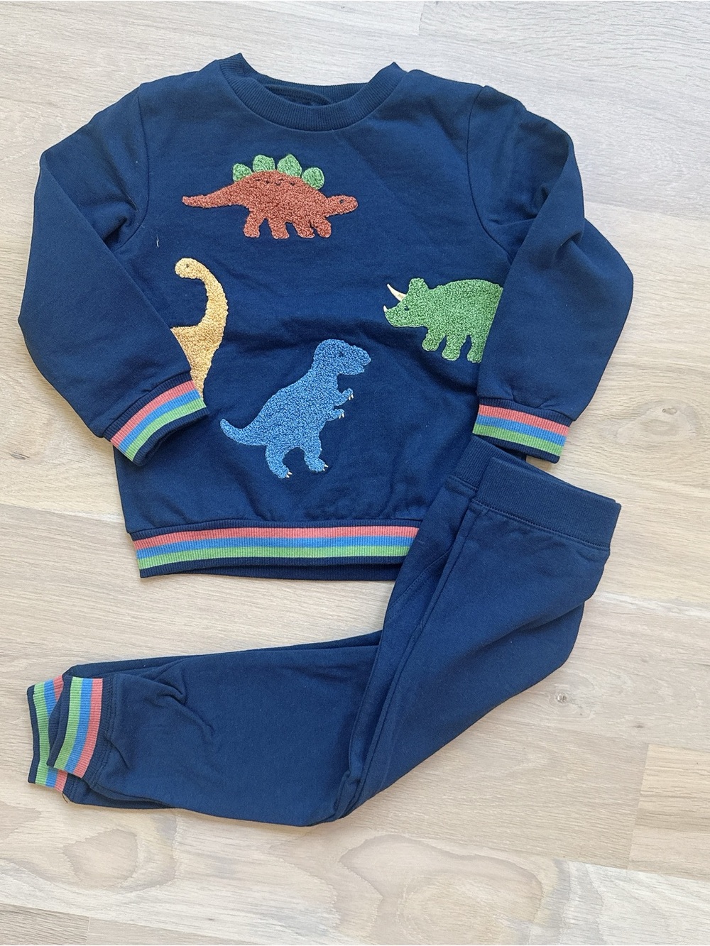 NWOT Little Me Dinosaur Appliqué Fleece Sweatshirt & Jogger Set